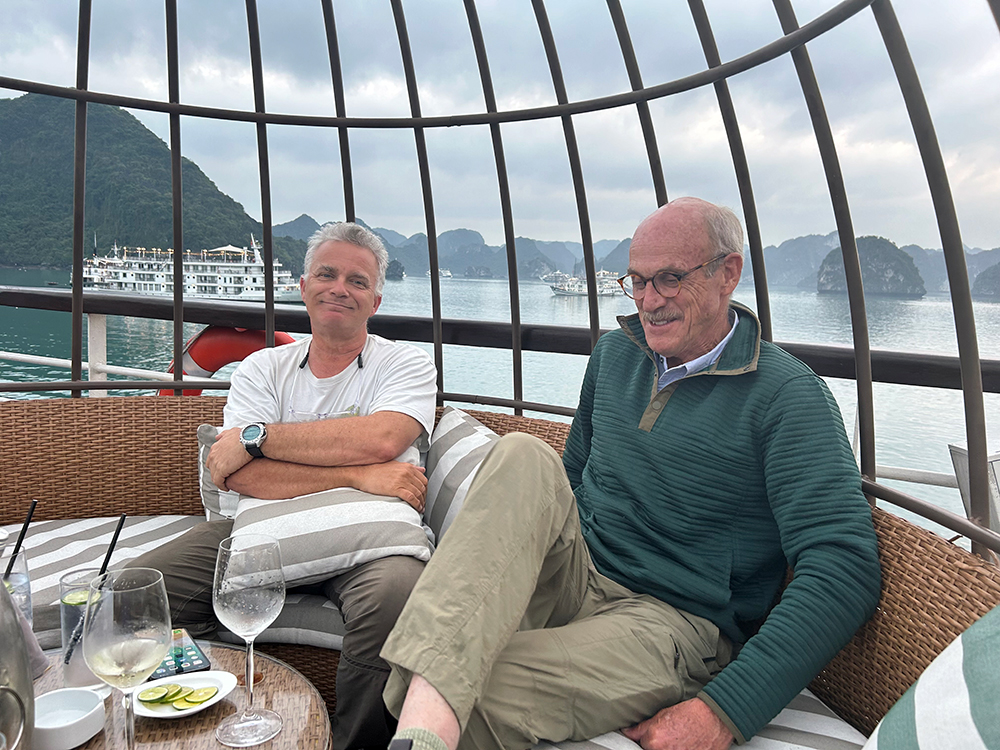 Chris and Jim in a bird cage