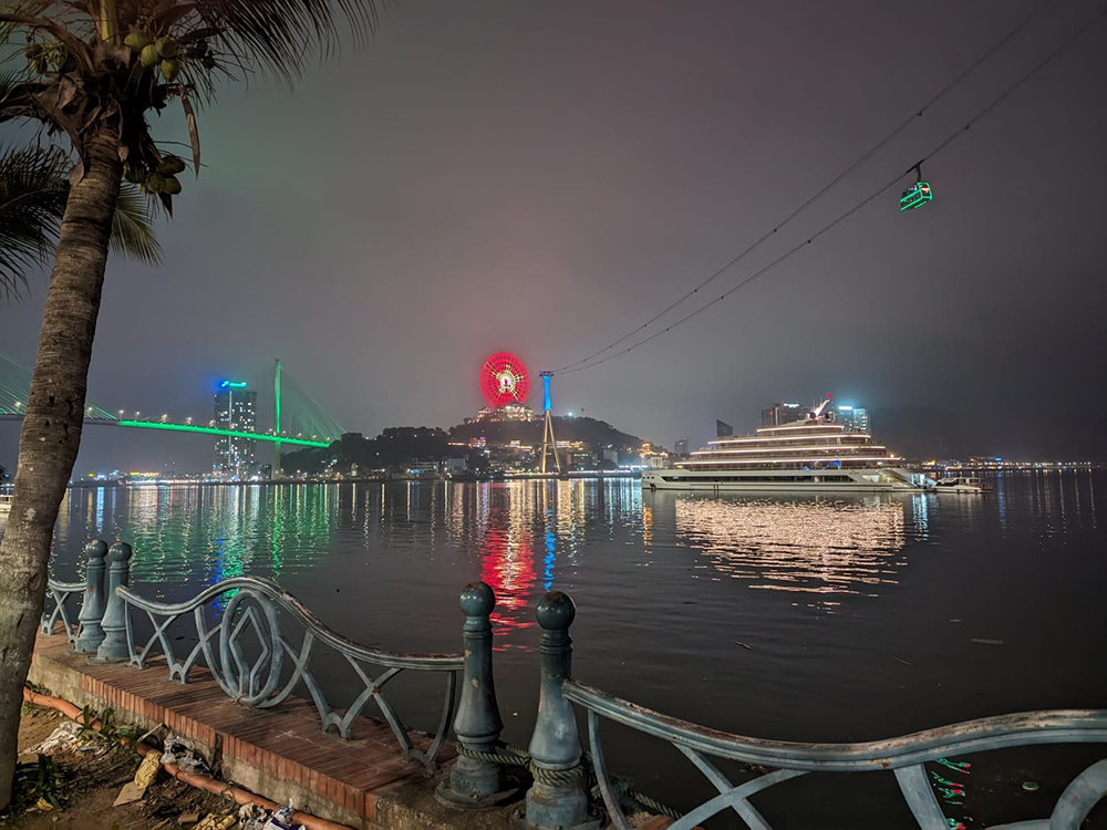 cruise ship at night