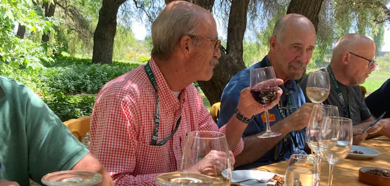 Tim and Jim tasting their wine