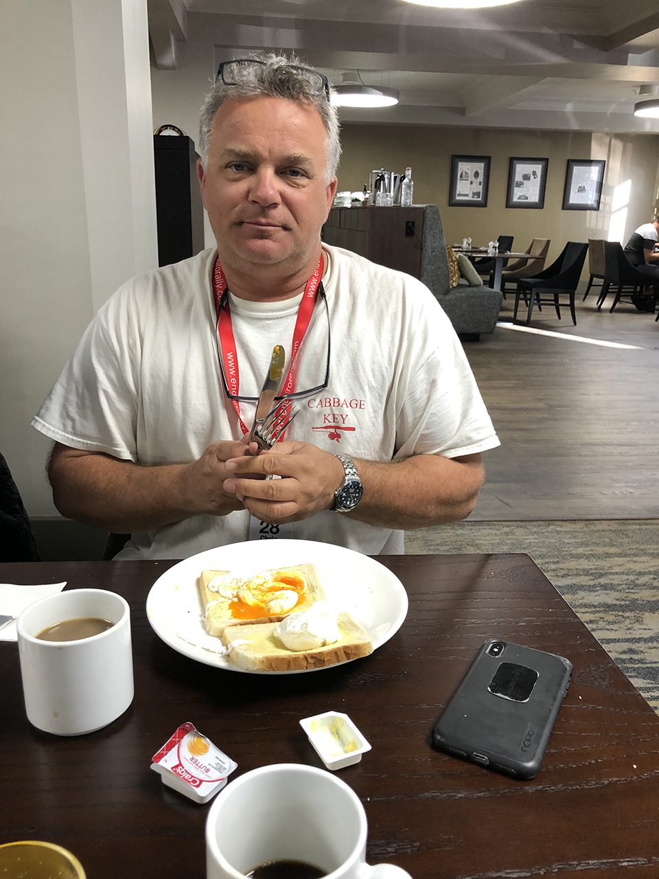 Chris having Breakfast