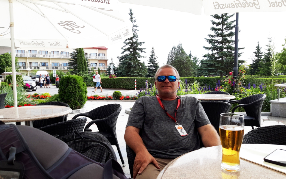 Chris in Poland with a cold one
